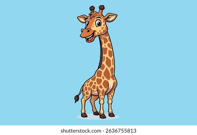 Vector illustration of a happy giraffe with a cute and friendly expression. Ideal for prints, kids' designs, stickers, and educational projects.