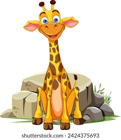 Vector illustration of a happy giraffe sitting down.