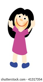 vector illustration of happy girl isolated on white background