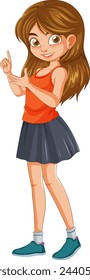 Vector illustration of a happy girl pointing up