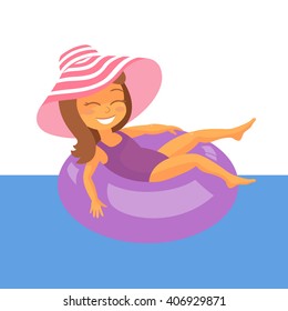 Vector Illustration of Happy a Happy Girl Relaxing in Water