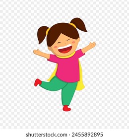 Vector illustration of happy girl wearing cape on transparent background