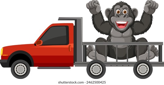 Vector illustration of a happy gorilla in a truck