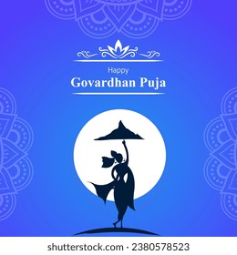 Vector illustration of Happy Govardhan Puja social media feed template written hindi text means govardhan puja