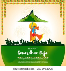 Vector illustration of Happy Govardhan Puja social media feed template