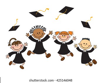 vector illustration of happy graduates with academic cap vector