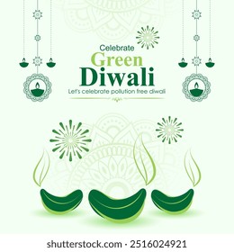 Vector illustration of Happy Green Diwali social media feed template