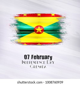 Vector illustration of Happy Grenada Independence day 07 February. Old grunge flag isolated on gray background.