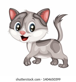 Vector Illustration of a Happy Grey Cat. Cute Cartoon Cat Isolated on a White Background. Happy Animals Set