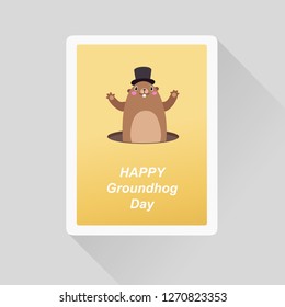 Vector illustration of Happy Groundhog Day greeting card. Minimalist flat style 