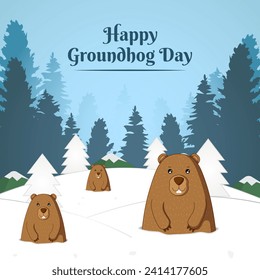 Vector illustration of Happy Groundhog Day social media feed template