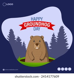 Vector illustration of Happy Groundhog Day social media feed template