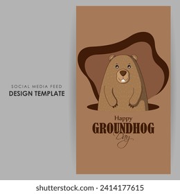 Vector illustration of Happy Groundhog Day social media feed template