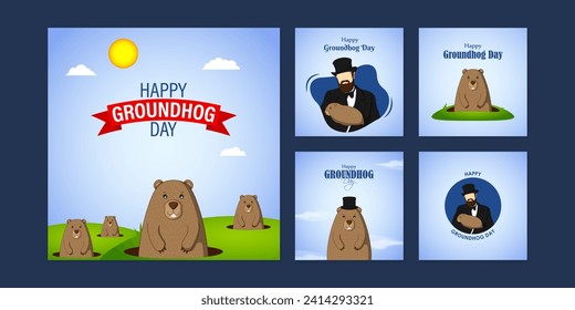 Vektorgrafik von Happy Groundhog Day Social Media Feed Template