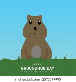 Vector illustration of Happy Groundhog Day social media feed template