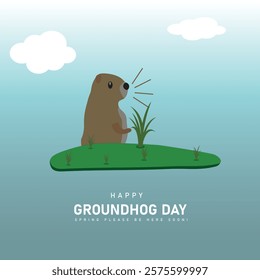 Vector illustration of Happy Groundhog Day social media feed template