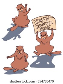 Vector illustration for Happy Groundhog Day. Set of three marmots. 