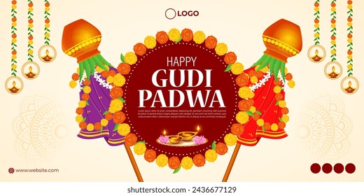 Vector illustration of Happy Gudi Padwa social media feed template