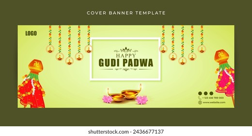 Vector illustration of Happy Gudi Padwa Facebook cover banner Template