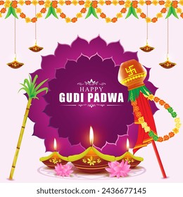 Ilustración vectorial de la plantilla de feed de redes sociales de Happy Gudi Padwa