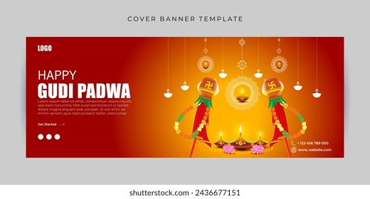 Vector illustration of Happy Gudi Padwa Facebook cover banner Template