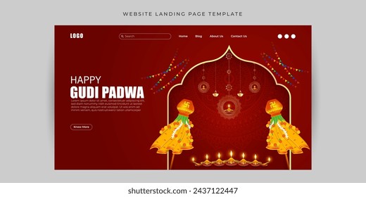 Vector illustration of Happy Gudi Padwa Website landing page banner Template