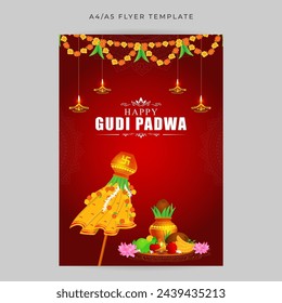 Vector illustration of Happy Gudi Padwa social media feed A4 template