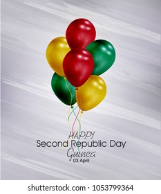 Vector illustration of  Happy Guinea Second Republic Day 03 April. Balloons with flags isolated on gray background.