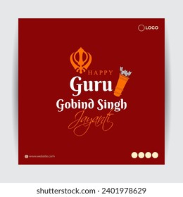 Vector illustration of Happy Guru Gobind Singh Jayanti social media feed template written hindi text means guru gobind singh