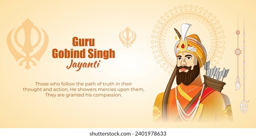 Vector illustration of Happy Guru Gobind Singh Jayanti social media feed template written hindi text means guru gobind singh