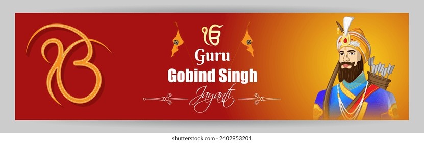 Imagen vectorial de Guru Gobind Singh Jayanti plantilla de fuente de medios sociales escrita en hindi significa guru gobind singh