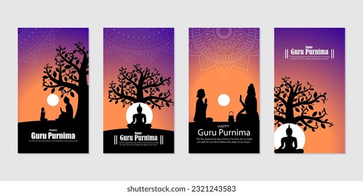 Vector illustration of Happy Guru Purnima social media story feed mockup template with hindi text means guru purnima