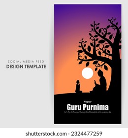 Vector illustration of Happy Guru Purnima social media story feed mockup template