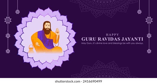 Vector illustration of Happy Guru Ravidass Jayanti social media feed template written Hindi text means Sant Ravidas Jayanti 