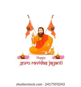 Vector illustration of Happy Guru Ravidass Jayanti social media feed template written Hindi text means Sant Ravidas Jayanti 