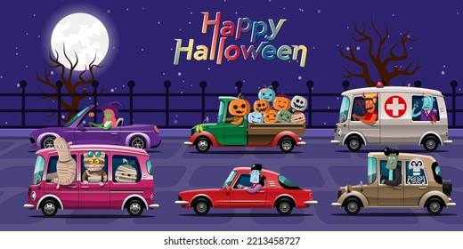 Vector illustration Happy Halloween celebration with the characters for party