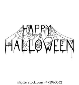 Vector Illustration of a Happy Halloween Design with Spiderwebs