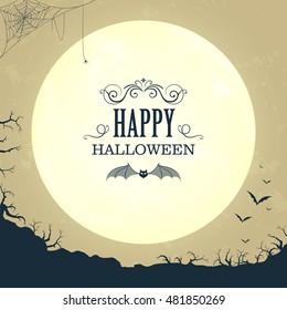 Vector Illustration of a Happy Halloween Design with Full Moon
