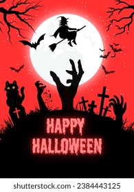 
vector illustration of happy halloween festival and red background