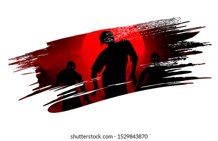 vector illustration. Happy Halloween graphic design. silhouette of a zombie in the fog against the background of the full moon