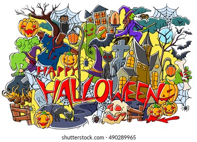 vector illustration of Happy Halloween holiday background