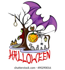 vector illustration of Happy Halloween holiday background