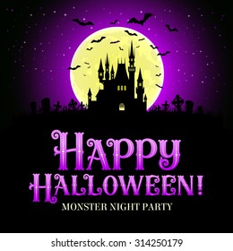 Vector illustration of Happy Halloween lettering. Hand drawn text for invitation or greeting cards, halloween party and sale design. Typographic holidays background