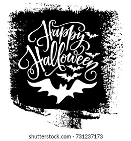 Vector illustration, Happy Halloween lettering with bats. 
