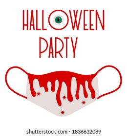 Vector illustration Happy Halloween. Halloween party. Halloween mask - COVID-19 medical mask with funny design. Holiday costume. Trick or treat Festive Print design for reusable face protection masks