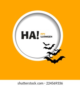 Vector illustration happy Halloween party. Flat design. Dark silhouettes of bats. Flying flock. Use for brochures, printed materials, banner, greeting, card