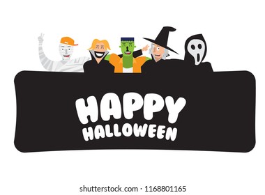 Vector illustration - happy halloween. people use ghost clothes. they hugged each other. banner, site, poster template