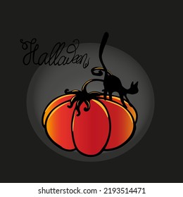 Vector illustration of Happy Halloween pumpkin and cats. Postcard for All Saints Day as a blank for a designer. logo, icon, card, print