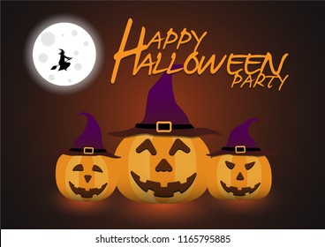 Vector illustration of Happy Halloween text and pumpkin for banner, Social media, Poster, greeting card.