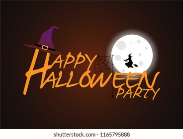 Vector illustration of Happy Halloween text and witch fly for banner, Social media, Poster, greeting card.